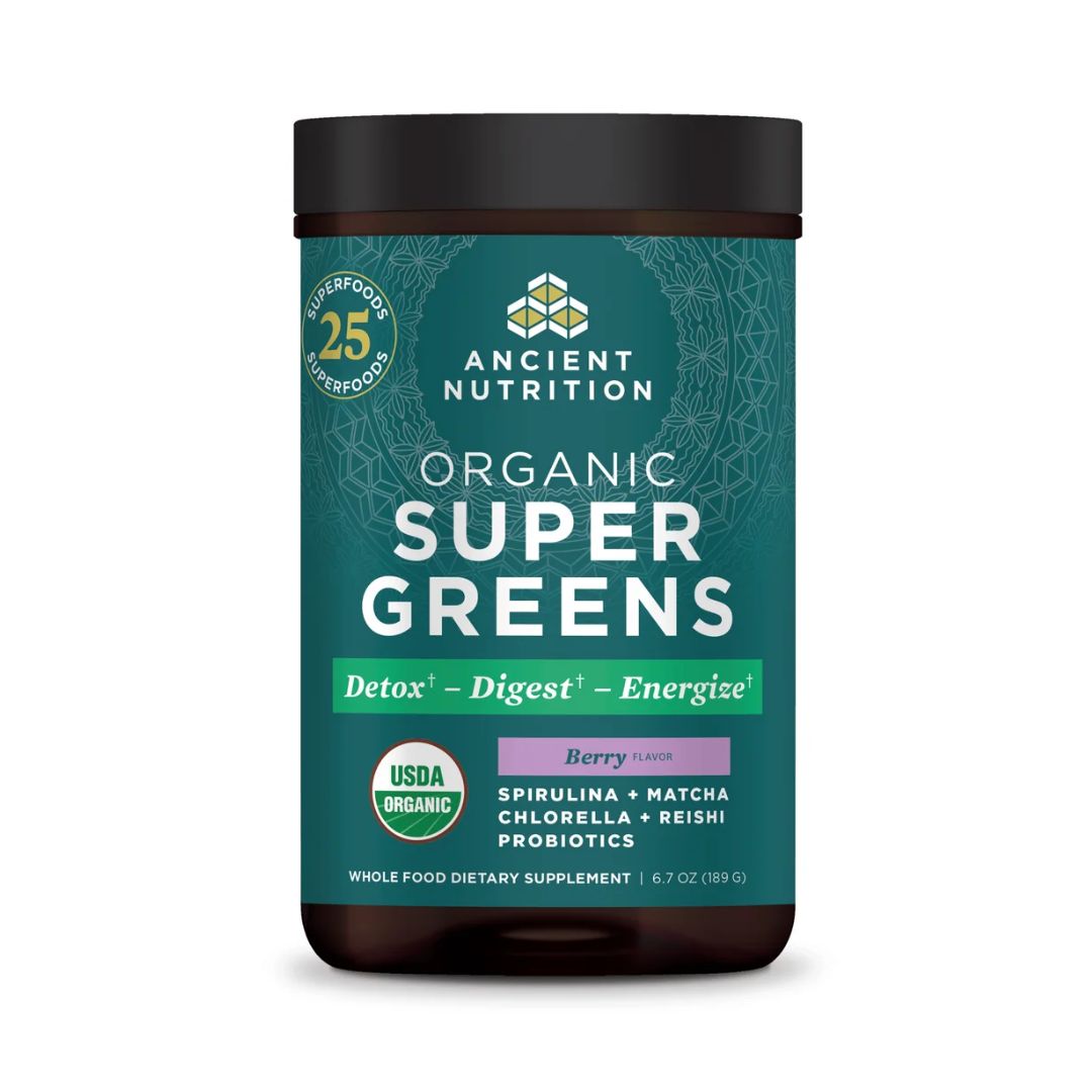 ANCIENT NUTRITION Organic SuperGreens – Berry – 25 Servings