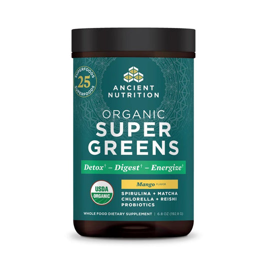 ANCIENT NUTRITION Organic SuperGreens – Mango – 25 Servings